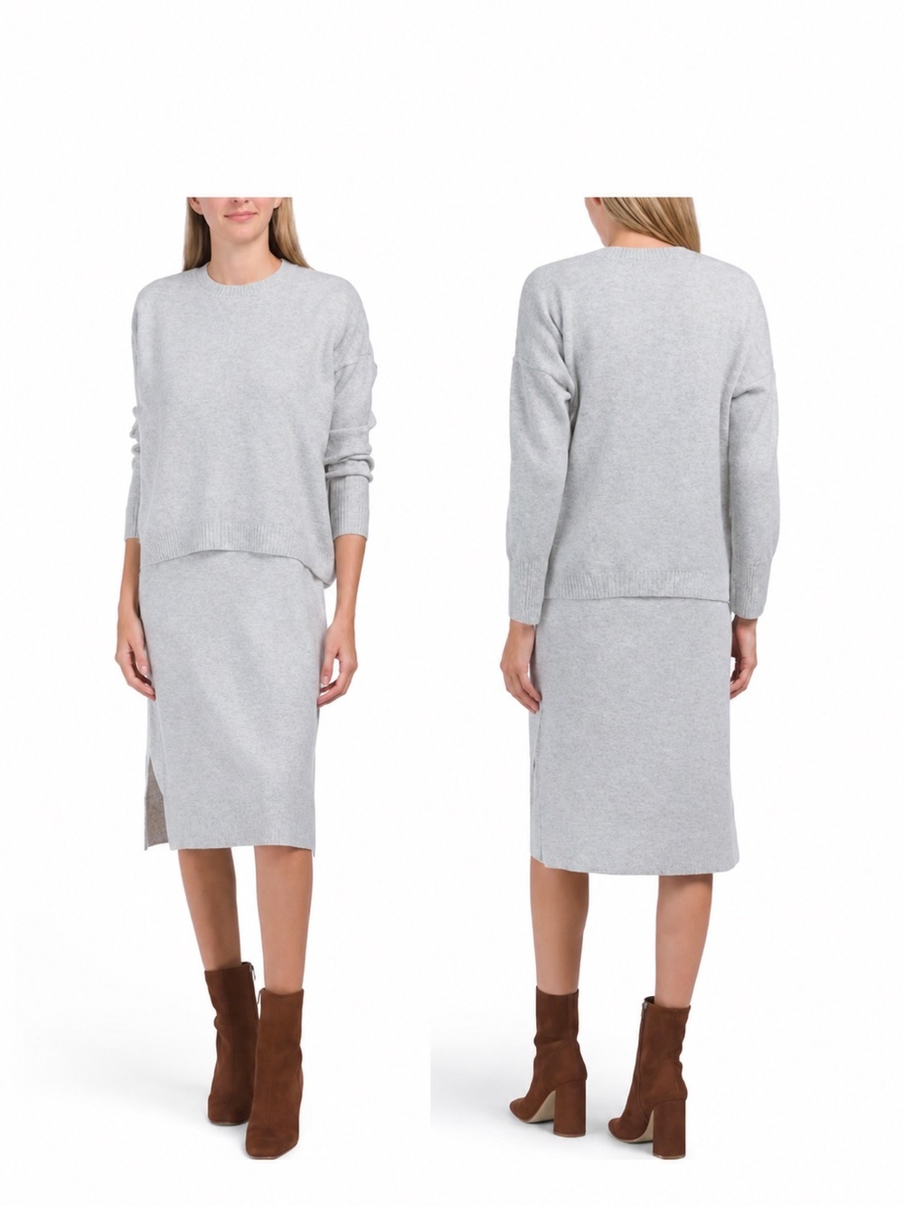 CeCe new Light Grey Knit Sweater and Skirt Set